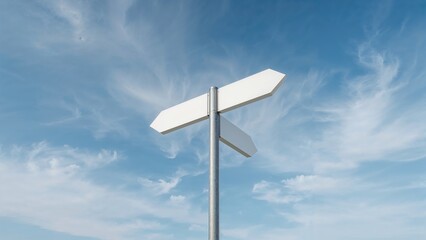 Lamp post with two arrows pointing in opposite directions set against a blue cloudy sky.