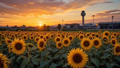 Sunflowers at Sunset Near Denver International Airport
