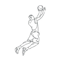 Dynamic basketball player jumping for a slam dunk during practice