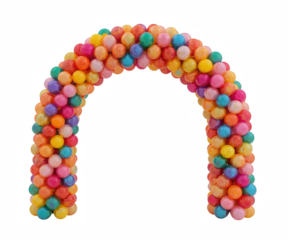 Vibrant sphere archway of joyful rainbow orbs celebration portal illustration, festive entrance masterpiece art