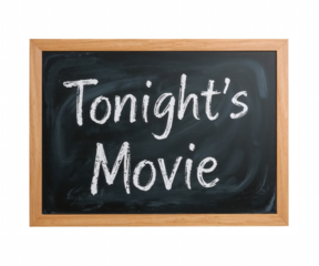 Vintage Chalkboard Displaying ,Tonight's Movie, in Rustic White Script, Framed in Warm Oak for Home Theater Decor