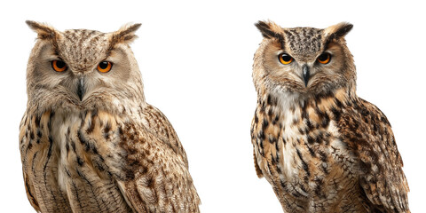 Set of Owl perched front view isolated on a transparent background