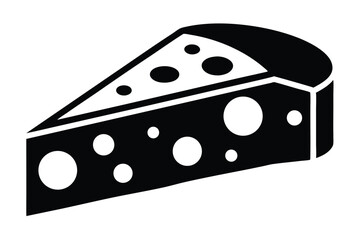Black and White Vector Graphic of Cheese Wedge with Holes Icon
