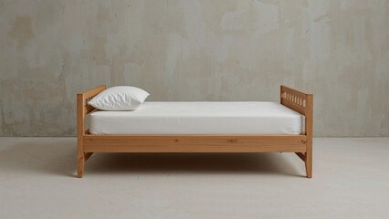 Studio image featuring a wooden single bed and mattress