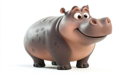 A cheerful cartoon hippopotamus, isolated on white background.