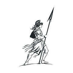 Fototapeta premium Warrior with spear walking boldly in ancient armor for design