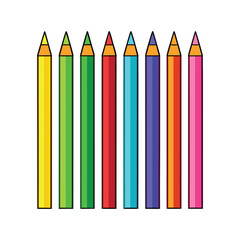 Pencil and Crayon Set – Flat Vector Illustration on White Background.