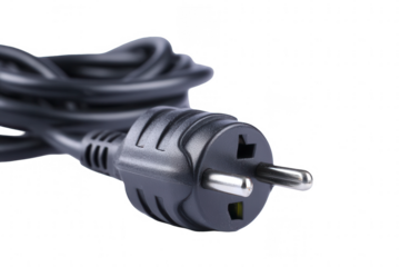 Close-up of a black power cord plug