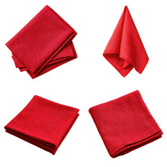 Set of isolates without background featuring sparkling red napkins for festive occasions.