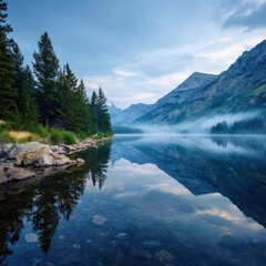 Peaceful Mountain Lake at Dawn