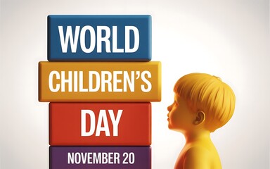 Child looks at stacked blocks spelling world children s day november 20