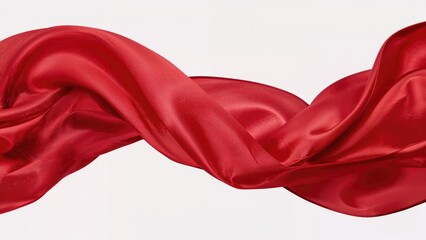 Vibrant red material fluttering solo on a white canvas