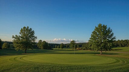 Lovely golf course hole during early morning hours