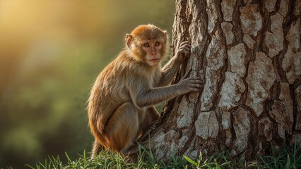 Fototapeta premium Close-up of a Monkey Sitting in a Tree