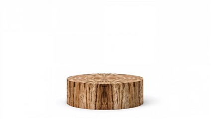 Fototapeta premium Simple natural wood product stand, isolated on white background for fashion and design