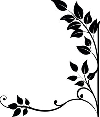stylish botanical corner trim black silhouette white background art