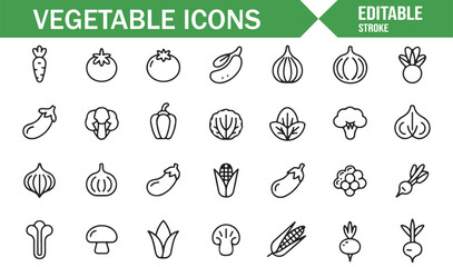 Vegetable Icon Set Featuring Common Vegetables for Food and Agriculture Projects