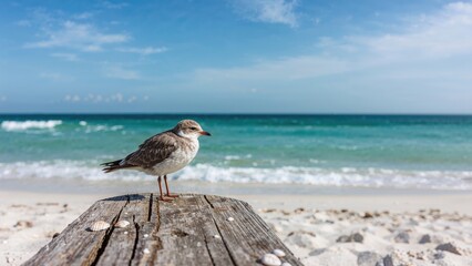Tiny feathered creature near the water's edge surrounded by natural scenery