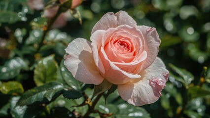 Extreme close-up of a vivid pink rose sprinkled with water