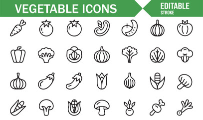 Set of Vegetable Icons Representing Fresh Produce and Healthy Food