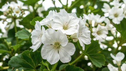 Close-up of stunning white Pelargonium blossoms in a garden setting