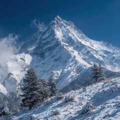 Snowy Mountain Peak Under Clear Sky