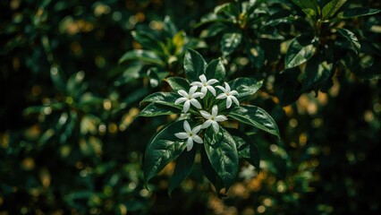 Obraz premium Jasminum sambac, a jasmine variety, thrives in tropical Asian climates.