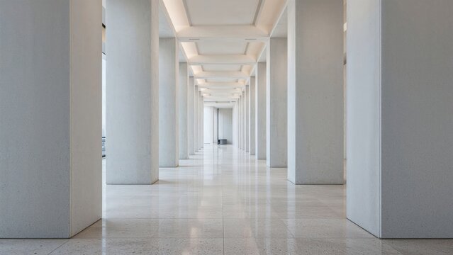 Lengthy series of columns within a metropolitan edifice