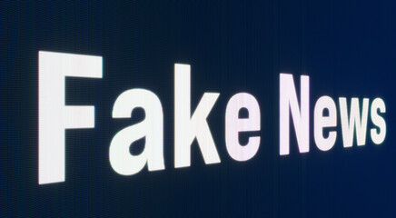 Fake News, close up LED screen. Social media, breaking news, untruth, propaganda, lies, manipulation. 3D illustration