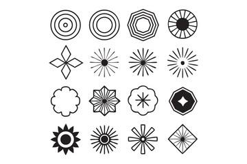 Collection of 24 minimalist geometric shapes in red blue green yellow
