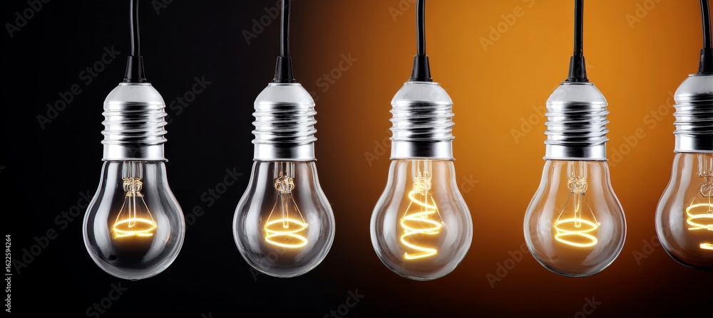 Poster creative illumination unique stock image of hanging light bulbs on a colorful gradient background