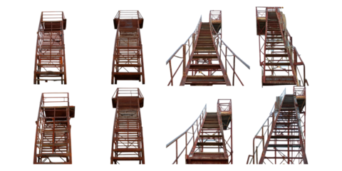 Industrial Metal Staircase Photo Collection, PNG collection, set bundle, isolate on transparent or white background