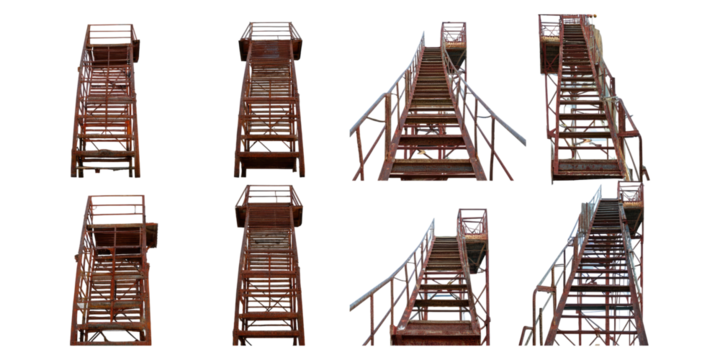 Industrial Metal Staircase Photo Collection, PNG collection, set bundle, isolate on transparent or white background
