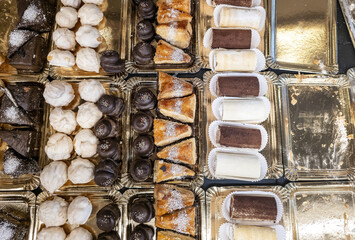 Colorful cakes in a bakery