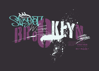 Tees,  vintage tee art ,Brooklyn art Tee, art graffiti slogan print Tee,t shirt graphics print grunge design, Urban typography hipster street art for t- shirt or sweatshirt.eps8