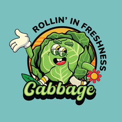 Funny cabbage in vintage cartoon character