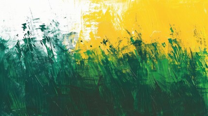 Vibrant green and yellow abstract landscape artwork showcasing nature's beauty in brush strokes and textured patterns