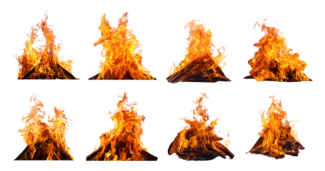 Dynamic Flames Dance in Vivid Fire Animation for Creative Projects, isolated on transparent background