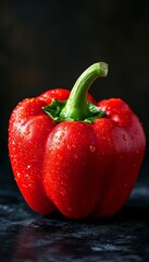 Vibrant Red Bell Pepper with Glossy Skin, Perfect for Culinary Themes and Healthy Diet Projects.