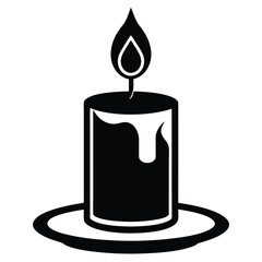 Simple Black and White Candle Icon with Dripping Wax on a Plate