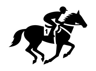 A silhouette of a jockey riding a horse in a race