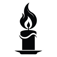 Elegant Black Candle with Flickering Flame on a Simple Candle Holder Silhouette