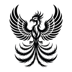 Obraz premium Majestic black phoenix with spread wings and flowing tail feathers