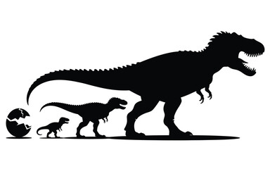 Dinosaur life cycle silhouette showing growth from egg to adult