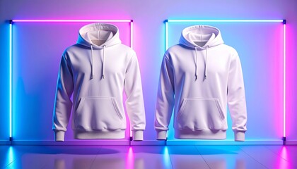 Blank white color hoodie mockup .Blank sweatshirt white color preview template front and back view on white background. crew neck mock up isolated on white background. Cloth collection.