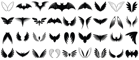 Fototapeta premium Wing Vector Set Collection of Bird, Angel, Bat, and Eagle Wing Illustrations for Logo Design, Tattoos, Emblems, Fantasy Art, and Branding Projects