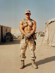 Portrait of Soldier in Desert Military Camp