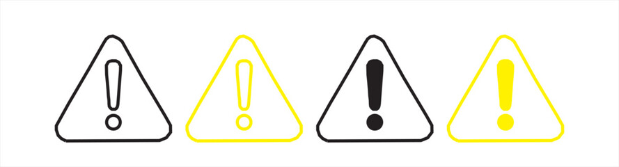 triangle warning icon alert symbol, exclamation mark sign . Caution alarm attention vector icon in yellow and black color