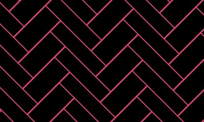 Modern Herringbone Tile Pattern – Black Background with Pink Grid Lines