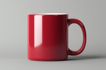 Elegant close up of a vibrant red ceramic mug against gray background